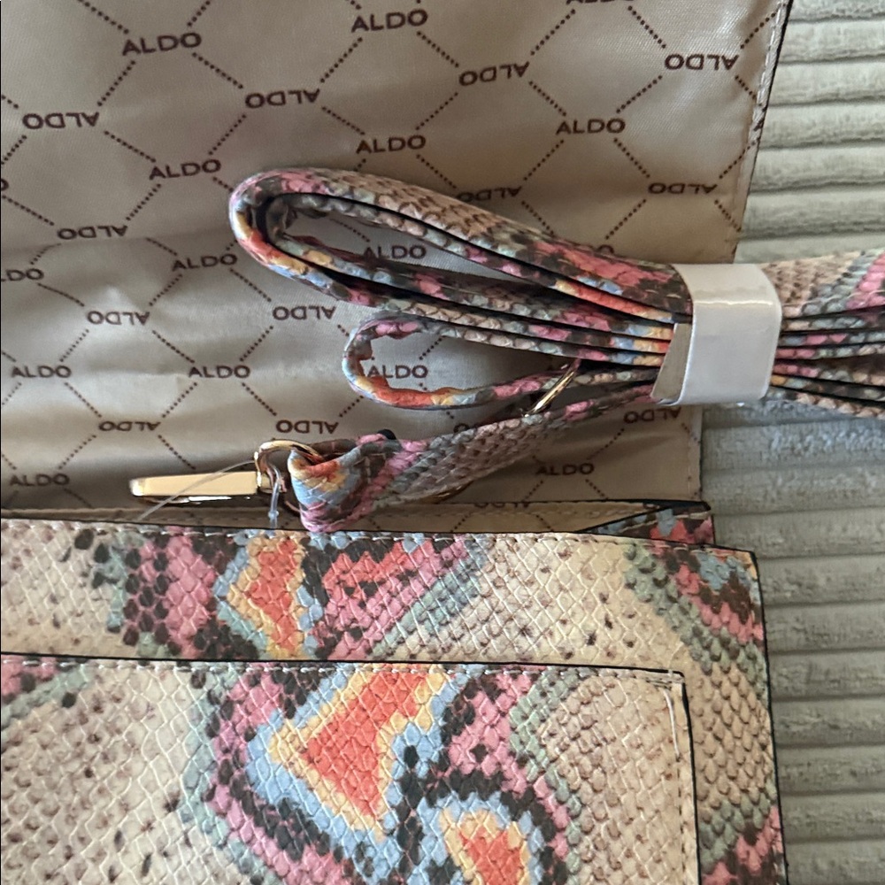 Aldo Pink and Orange Snake Print Crossbody Bag - Picture 3 of 4
